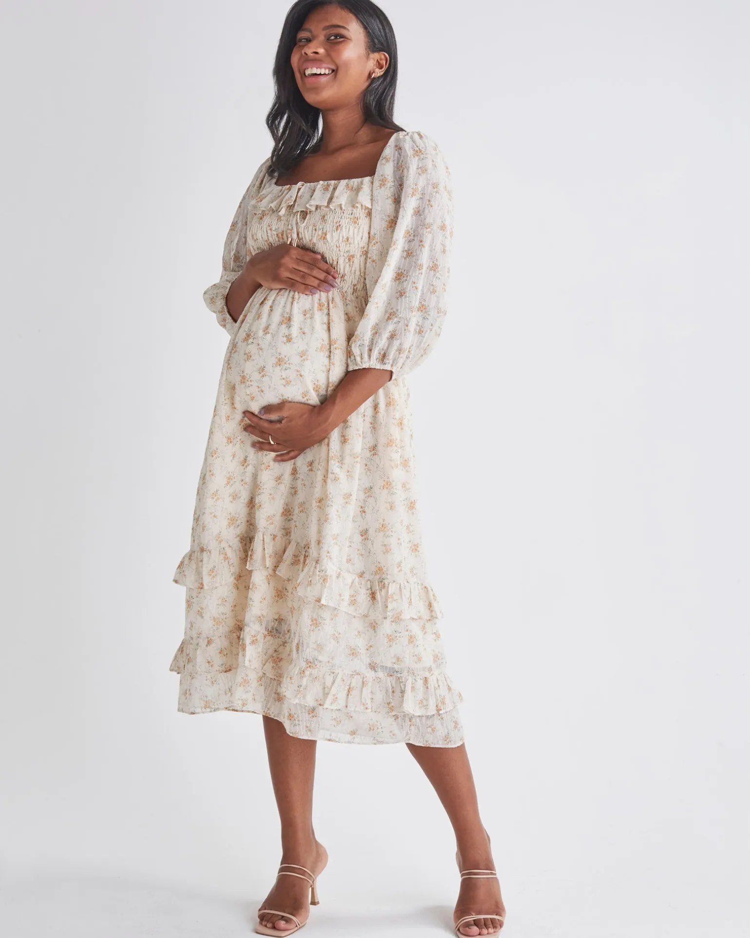 Daisy Romantic Cream Print Maternity Baby Shower Dress