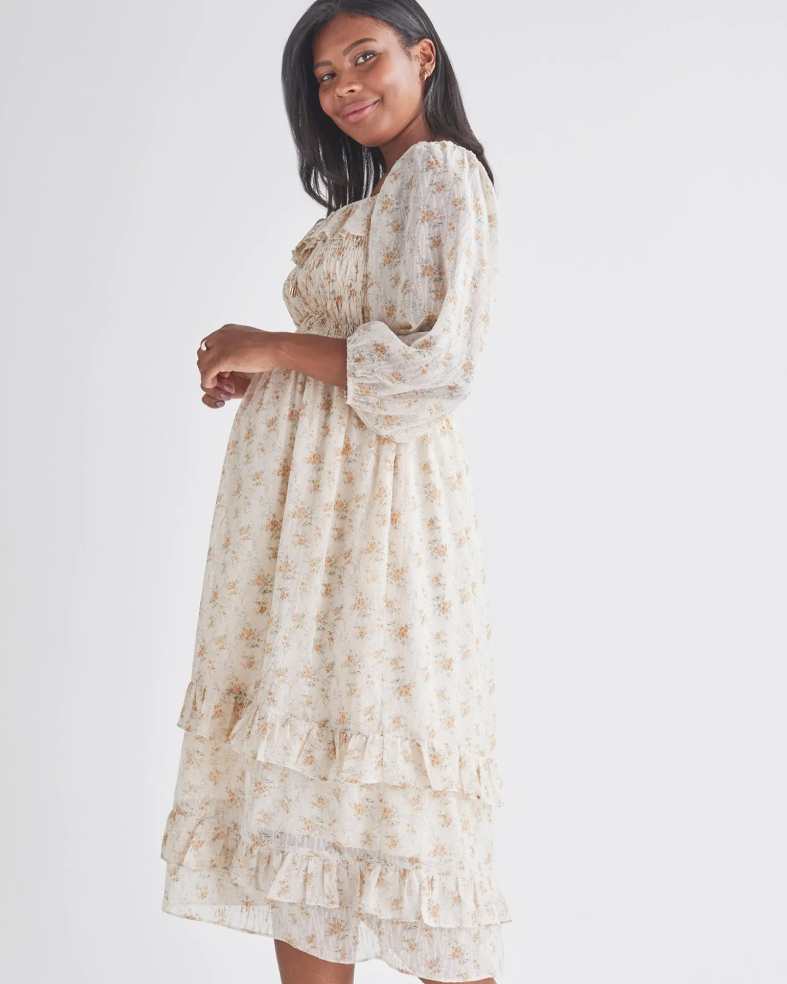 Daisy Romantic Cream Print Maternity Baby Shower Dress