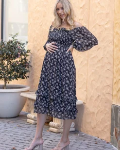 Daisy Romantic Print Maternity Black Dress