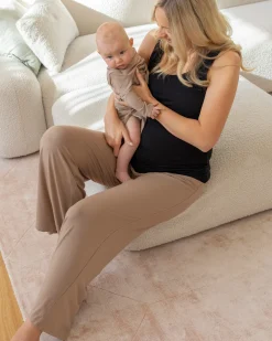 Debra Wide Leg Maternity Bamboo Pants in Taupe