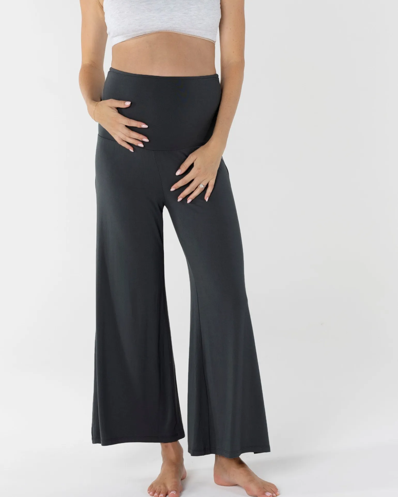 Debra Wide Leg Maternity Bamboo Pants in Black
