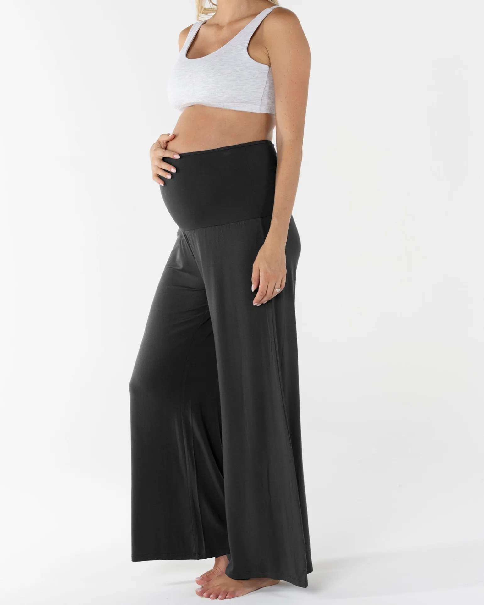 Debra Wide Leg Maternity Bamboo Pants in Black