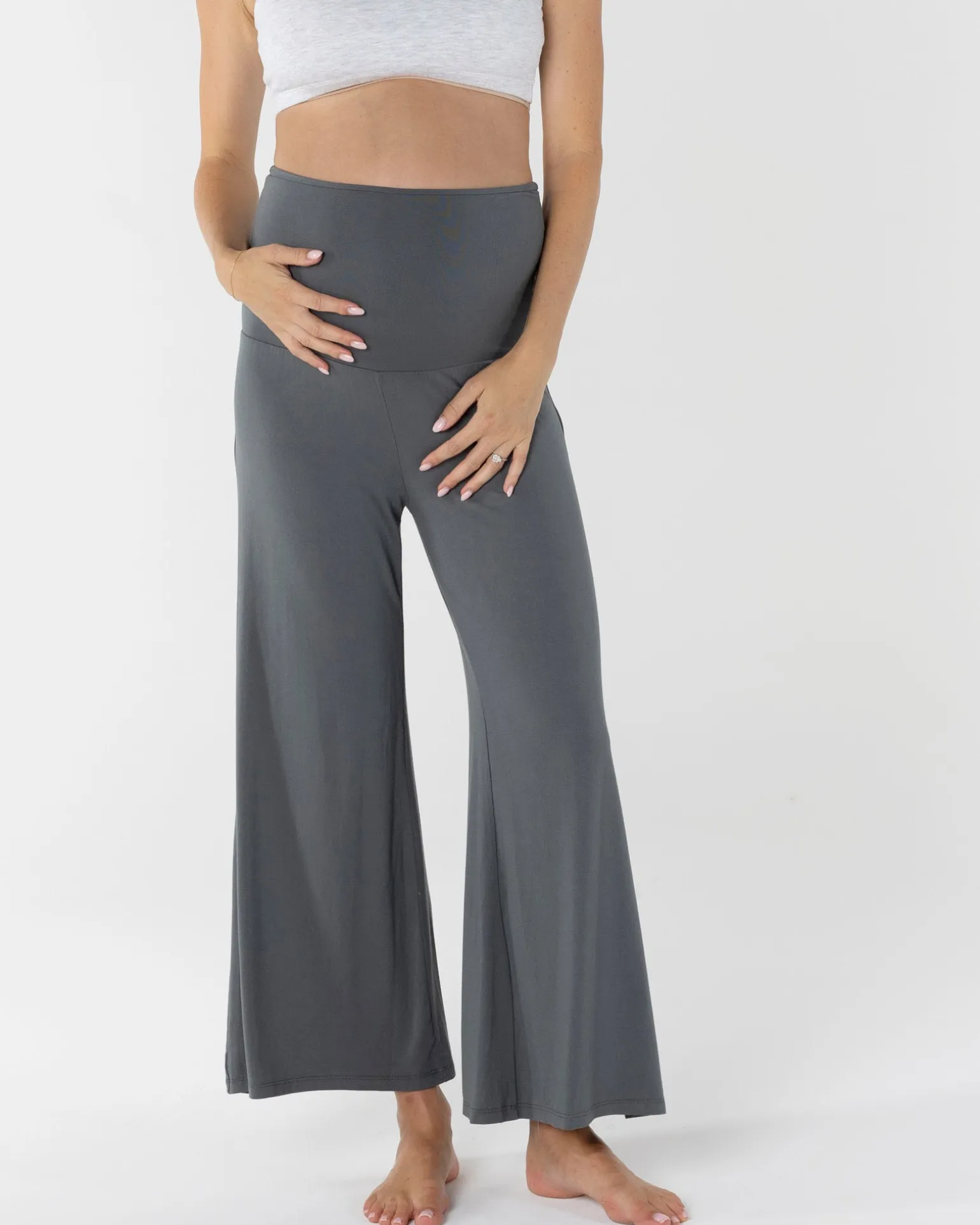 Debra Wide Leg Maternity Bamboo Pants in Slate Grey