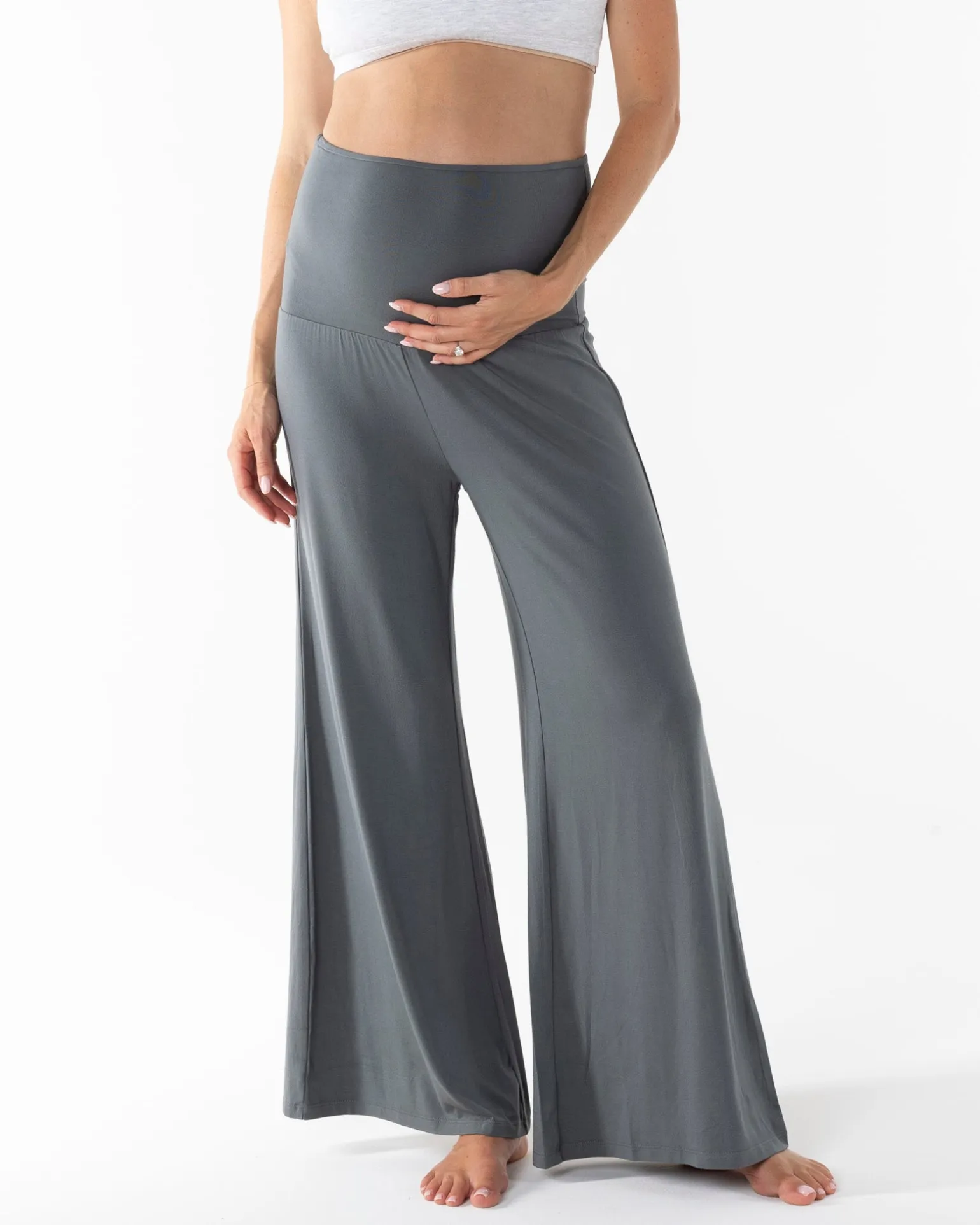 Debra Wide Leg Maternity Bamboo Pants in Slate Grey