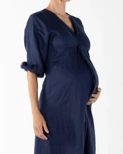 Elea Navy Work Dress in Linen