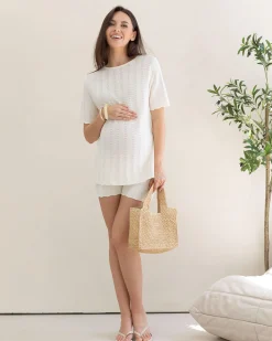 Elena 2 Piece Side Button Knit Set in White
