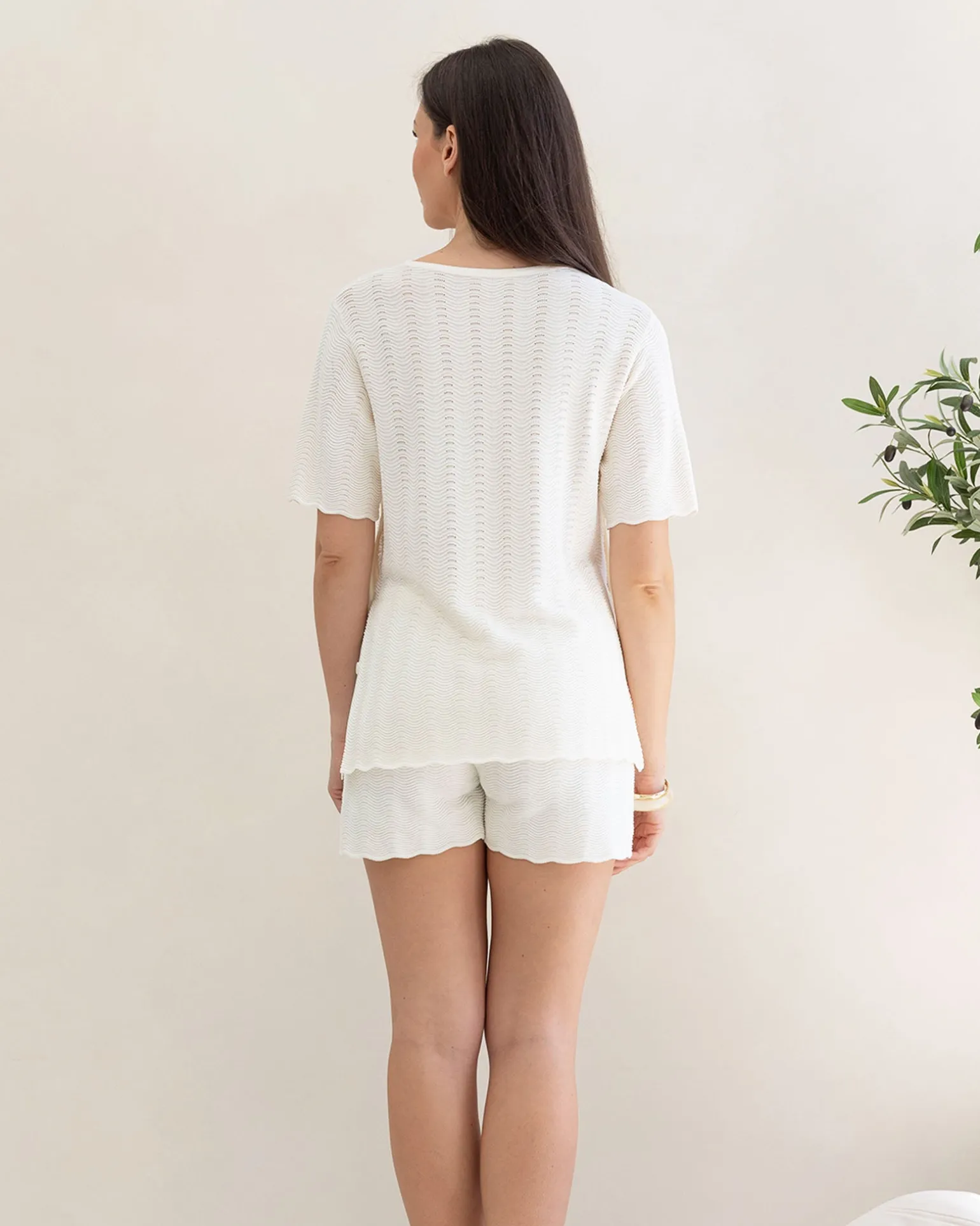 Elena 2 Piece Side Button Knit Set in White