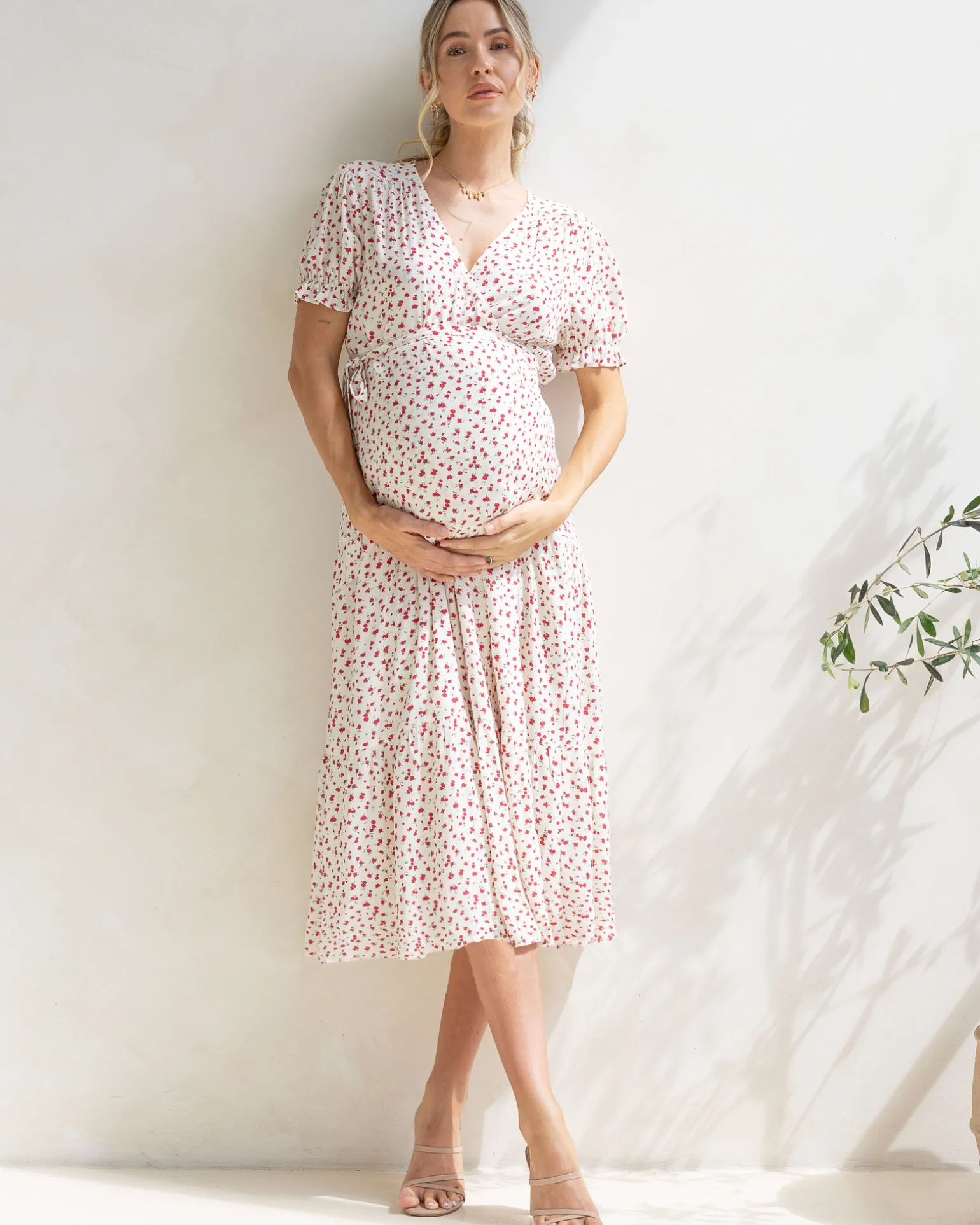 Elise Maternity Red Floral Wrap Dress