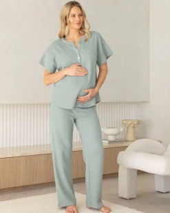 Ellen Maternity Cotton Blend Lounge Pants in Dusty Green