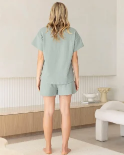 Ellie Maternity Cotton Blend Lounge Shorts in Dusty Green