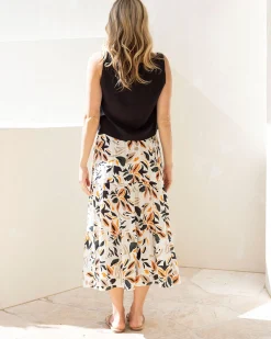 Ellie Maternity Shirred Maxi Skirt in Orange Leaf