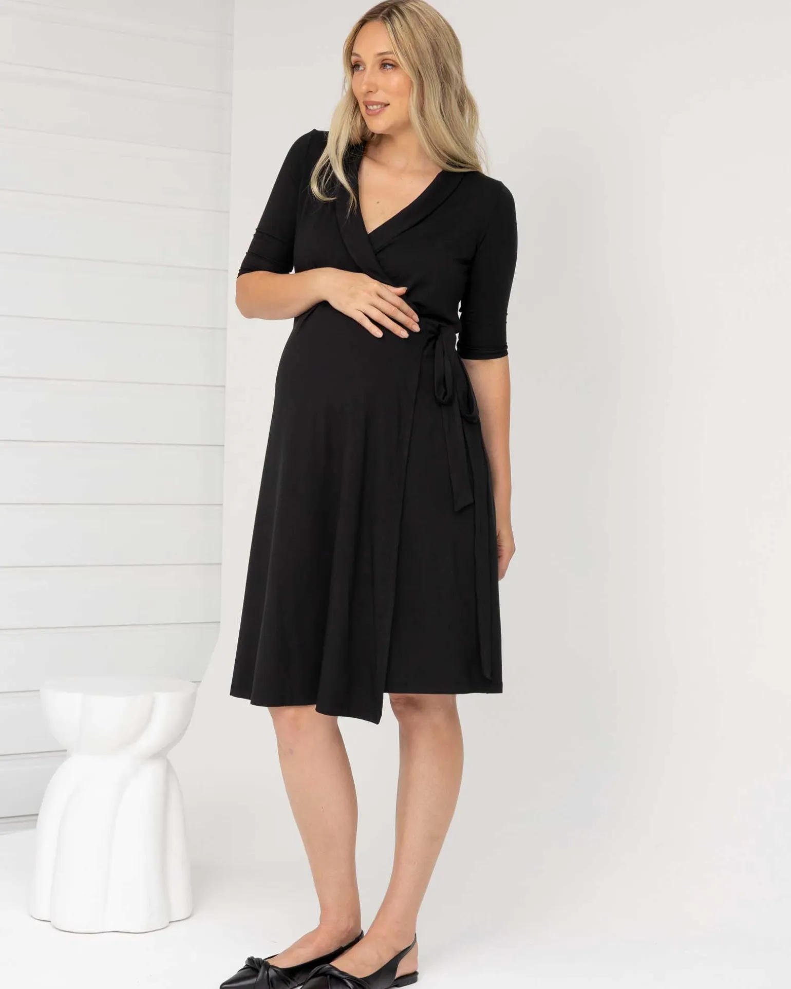 Eve Maternity Classic Wrap Dress in Black