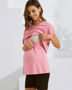 Everyday Nursing Tee with Discreet Front Panel Access In Soft Blush Pink