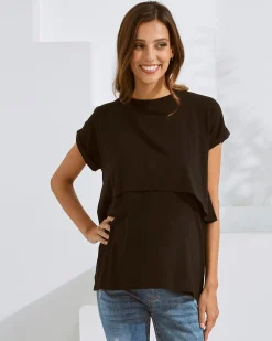 Everyday Nursing Tee with Discreet Front Panel Access In Black
