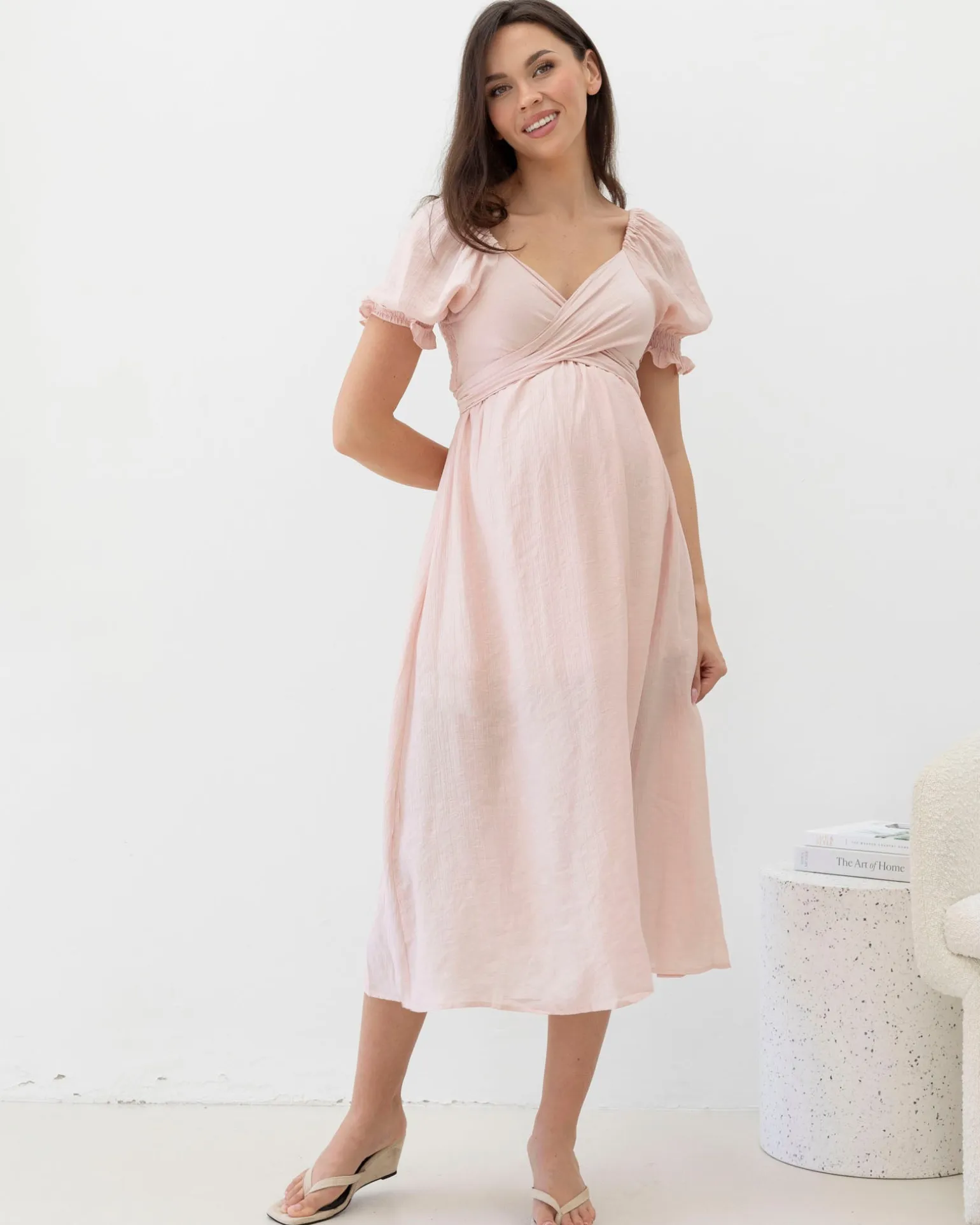 Fabia Reversible Tie Maternity Dress In Soft Pink