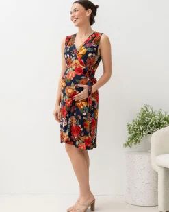 Flora Sleeveless Red Floral Print Maternity Wrap Dress