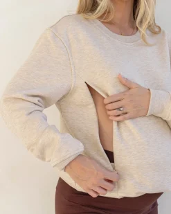 Harper Maternity/Nursing Sweatshirt with Zipper in Apricot