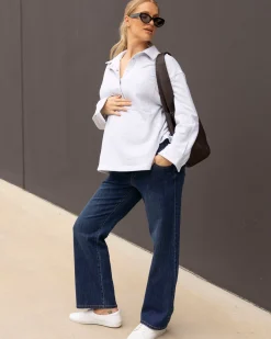 High Waist Relaxed Maternity Denim Blue Jean