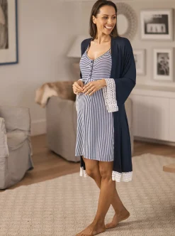 Hospital Pack: Maternity Robe + Nightie + Free Baby Blanket Wrap - Navy