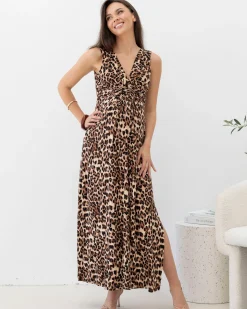 Irene Maxi Knot Front Maternity Dress - Animal Print