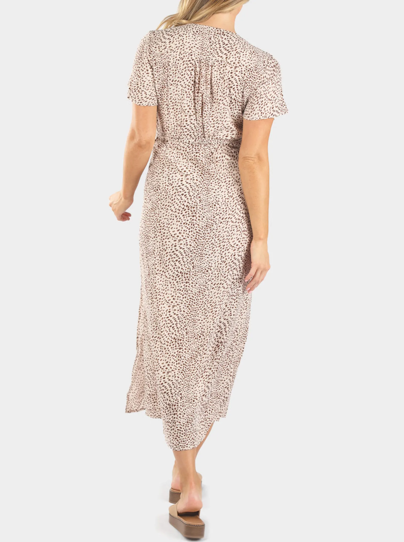 Isabella Beige Leopard Print Maternity & Nursing Wrap Dress
