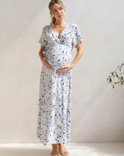 Isabella Blue Flora Maternity & Nursing Wrap Dress
