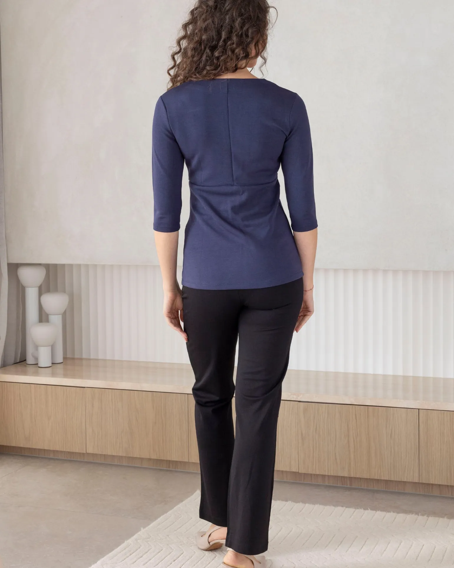 Jenni Half Sleeve Maternity V-Neck Work Top in Navy