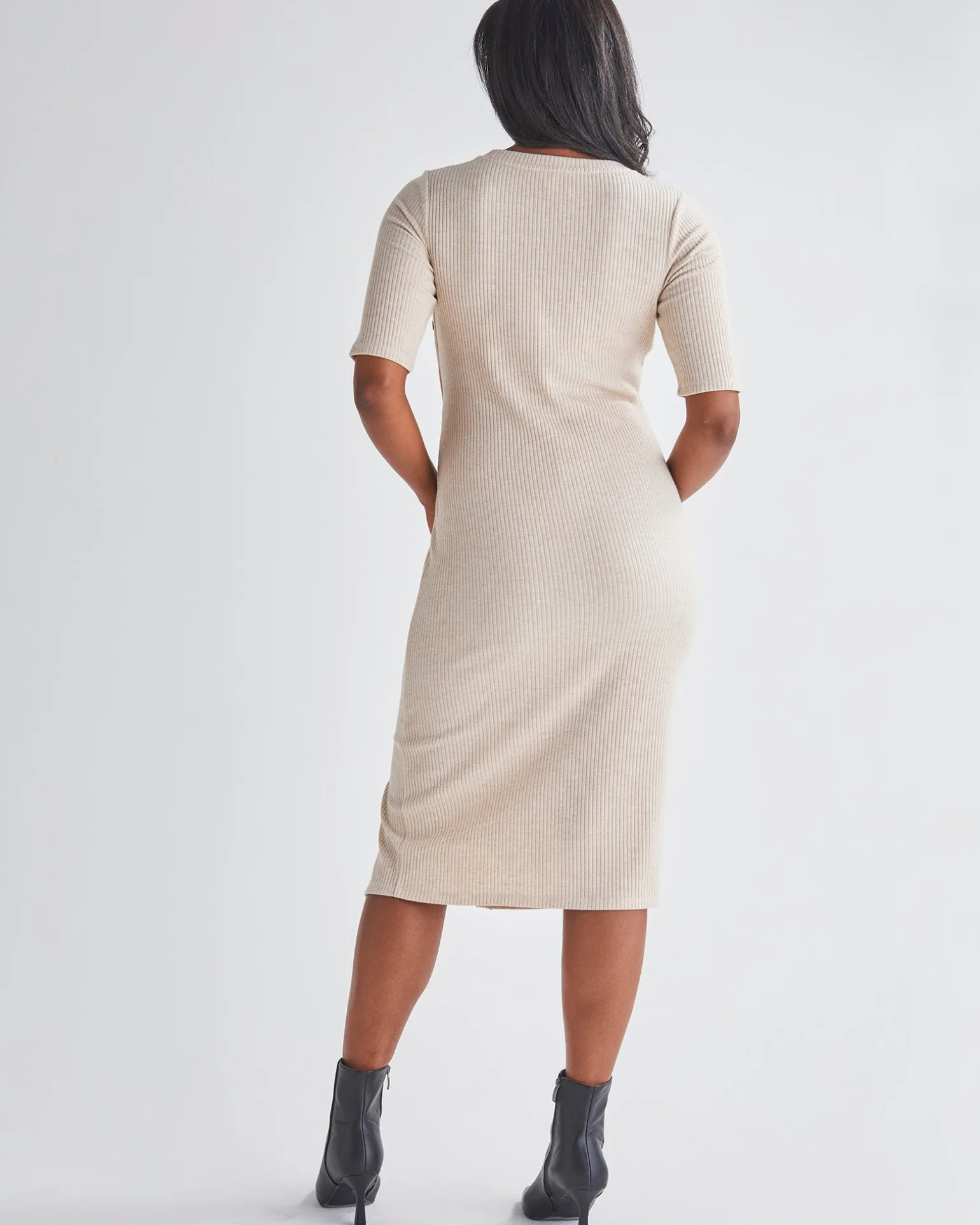 Juliet Maternity Bodycon Dress with Side Button Detail in Cream