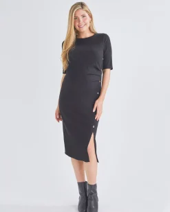Juliet Maternity Bodycon Dress with Side Button Detail in Black