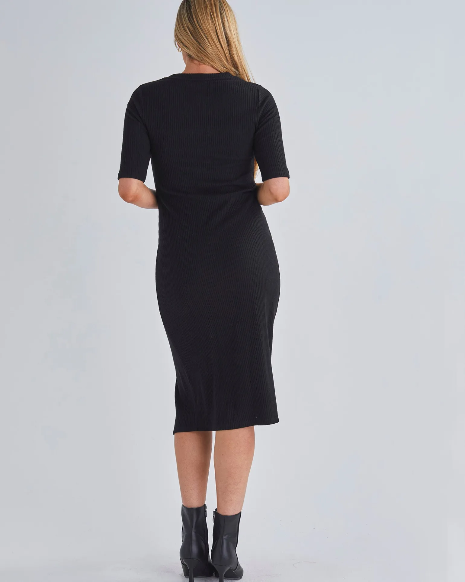 Juliet Maternity Bodycon Dress with Side Button Detail in Black