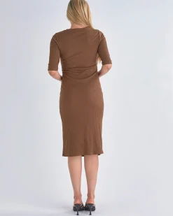 Juliet Maternity Bodycon Dress with Side Button Detail in Brown