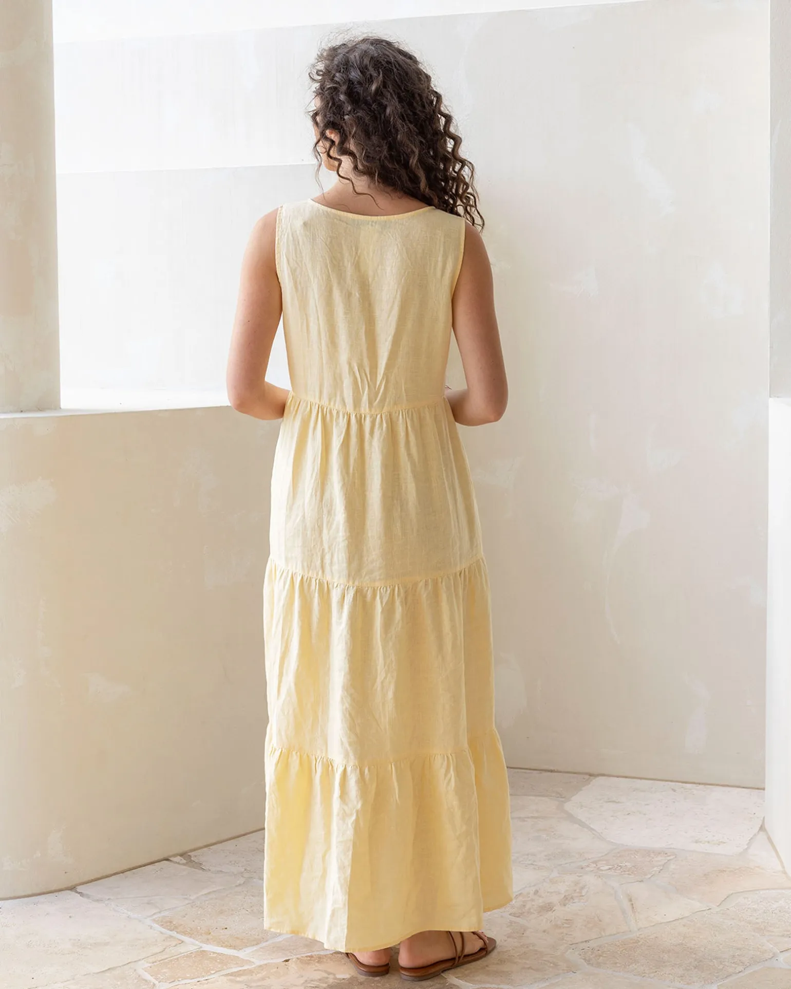 Kiara Linen Maternity Maxi Dress in Lemon