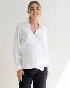 Lea Wrap Maternity White Work Shirt