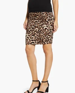 Leopard Print Ruched Summer Maternity Skirt