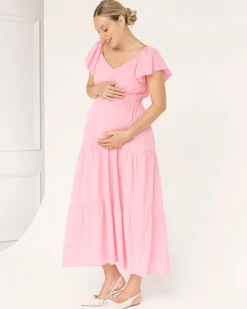 Lila Baby Shower Maternity Cotton Dress in Sugar Pink