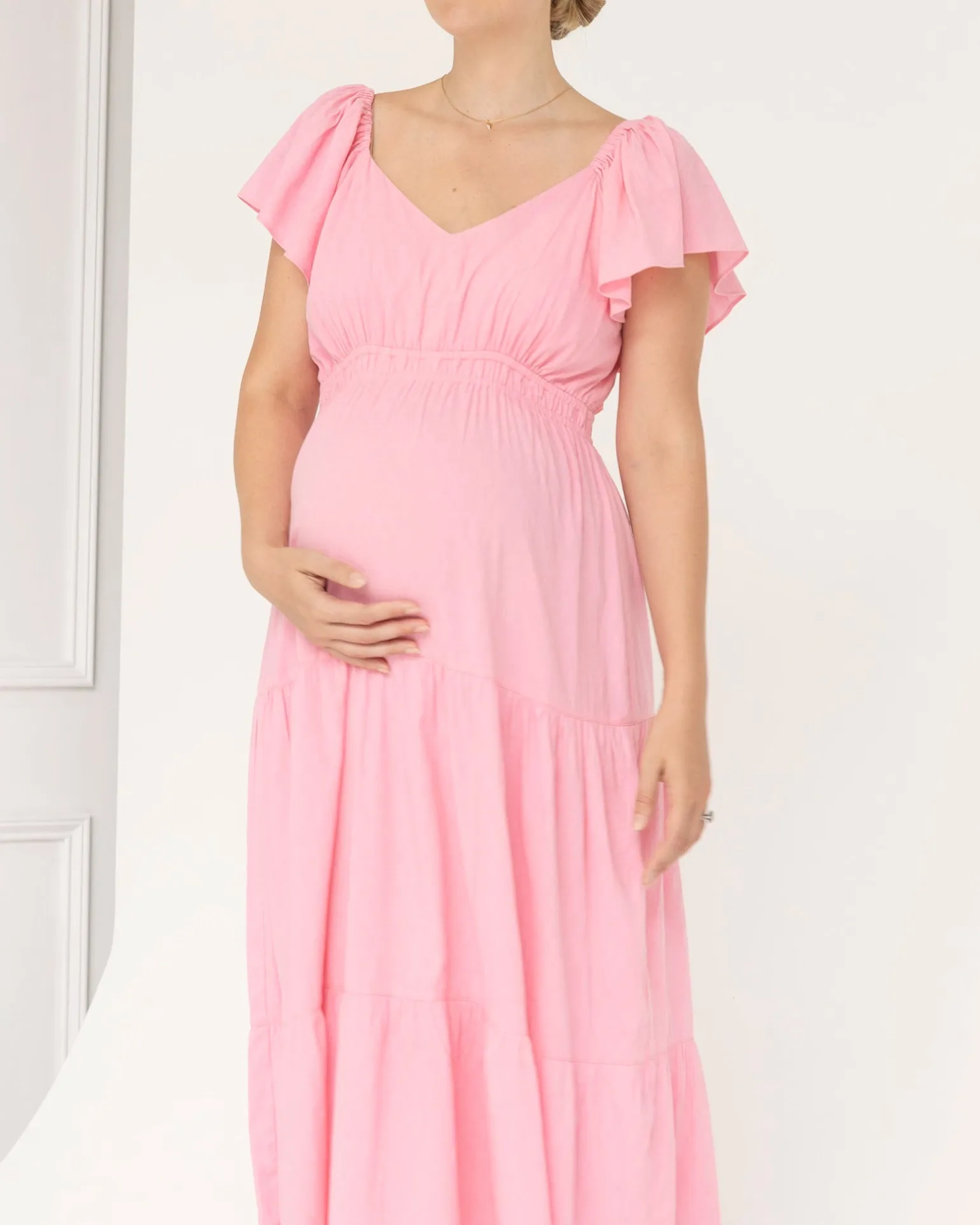 Lila Baby Shower Maternity Cotton Dress in Sugar Pink