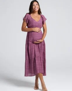 Lila Baby Shower Maternity Dress in Plum