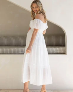 Lila Baby Shower Maternity Sundress in White