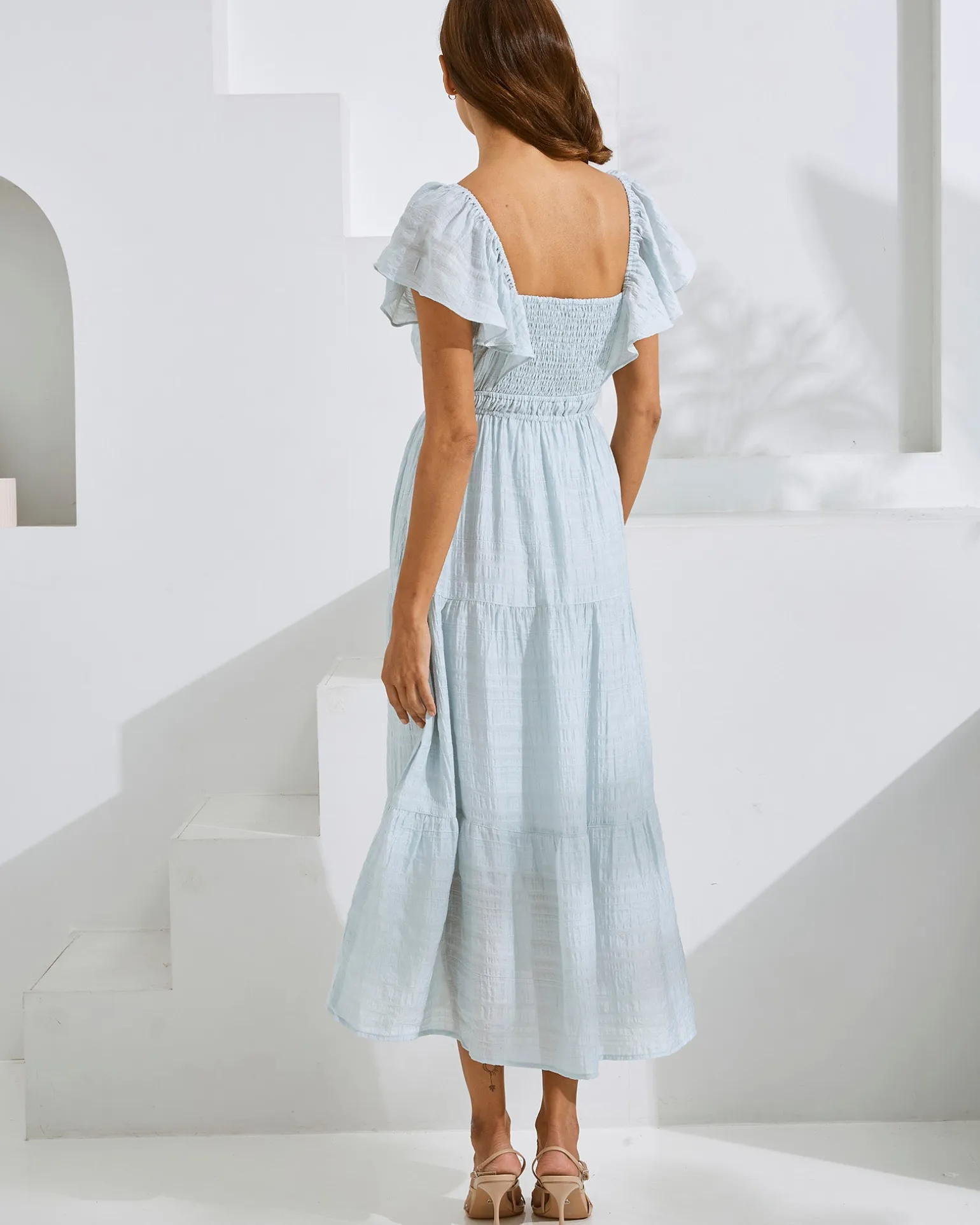 Lila Baby Shower Maternity Sundress in Ice Blue