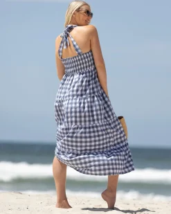 Lilliana Blue Gingham Summer Maternity Dress