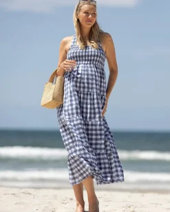 Lilliana Blue Gingham Summer Maternity Dress