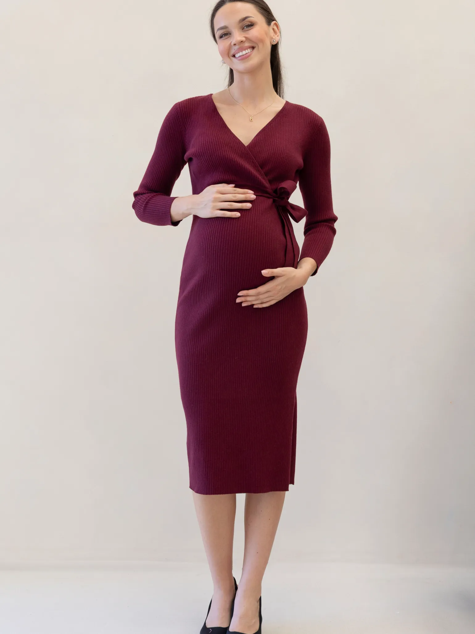 Lucille Knit Maternity Dress in Burgundy
