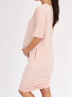 Mama Hospital Nightie, Long Length with Baby Pouch in Pink