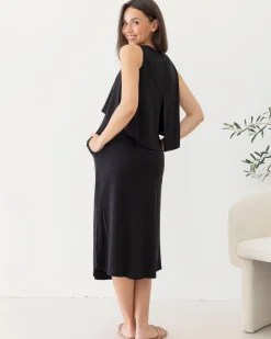 Manon Maternity & Breastfeeding Midi Dress in Black