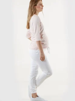 Mara Maternity Stripe Nursing Top - Pink & White