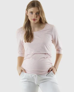 Mara Maternity Stripe Nursing Top - Pink & White