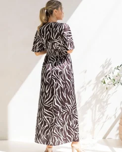 Margaux Maternity Evening Maxi Dress in Chocolate Zebra Print