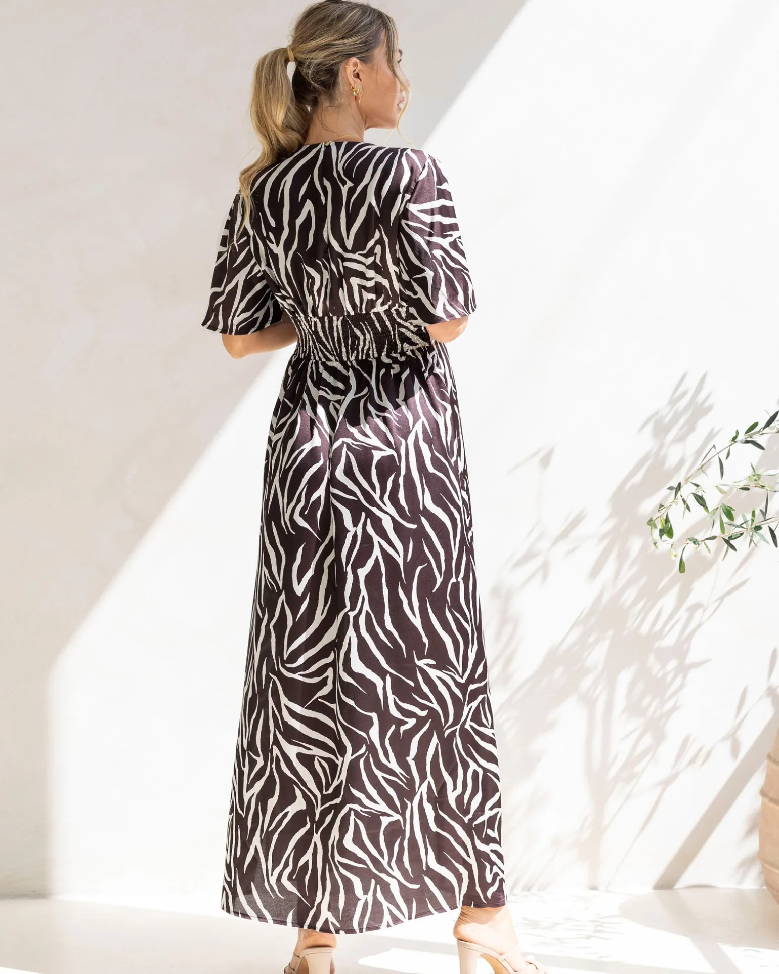 Margaux Maternity Evening Maxi Dress in Chocolate Zebra Print