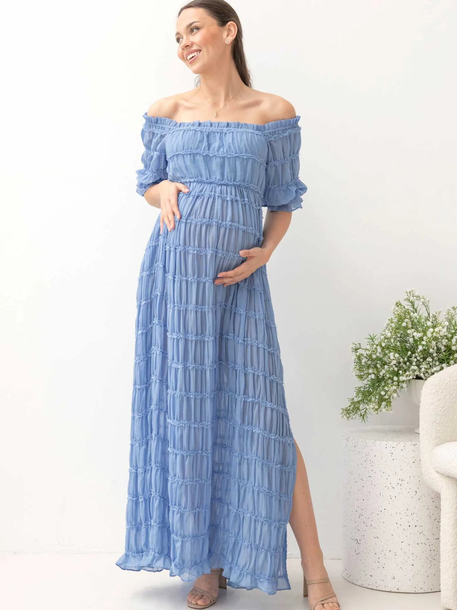 Mariana Sheer Maternity Photoshoot Dress in Blue
