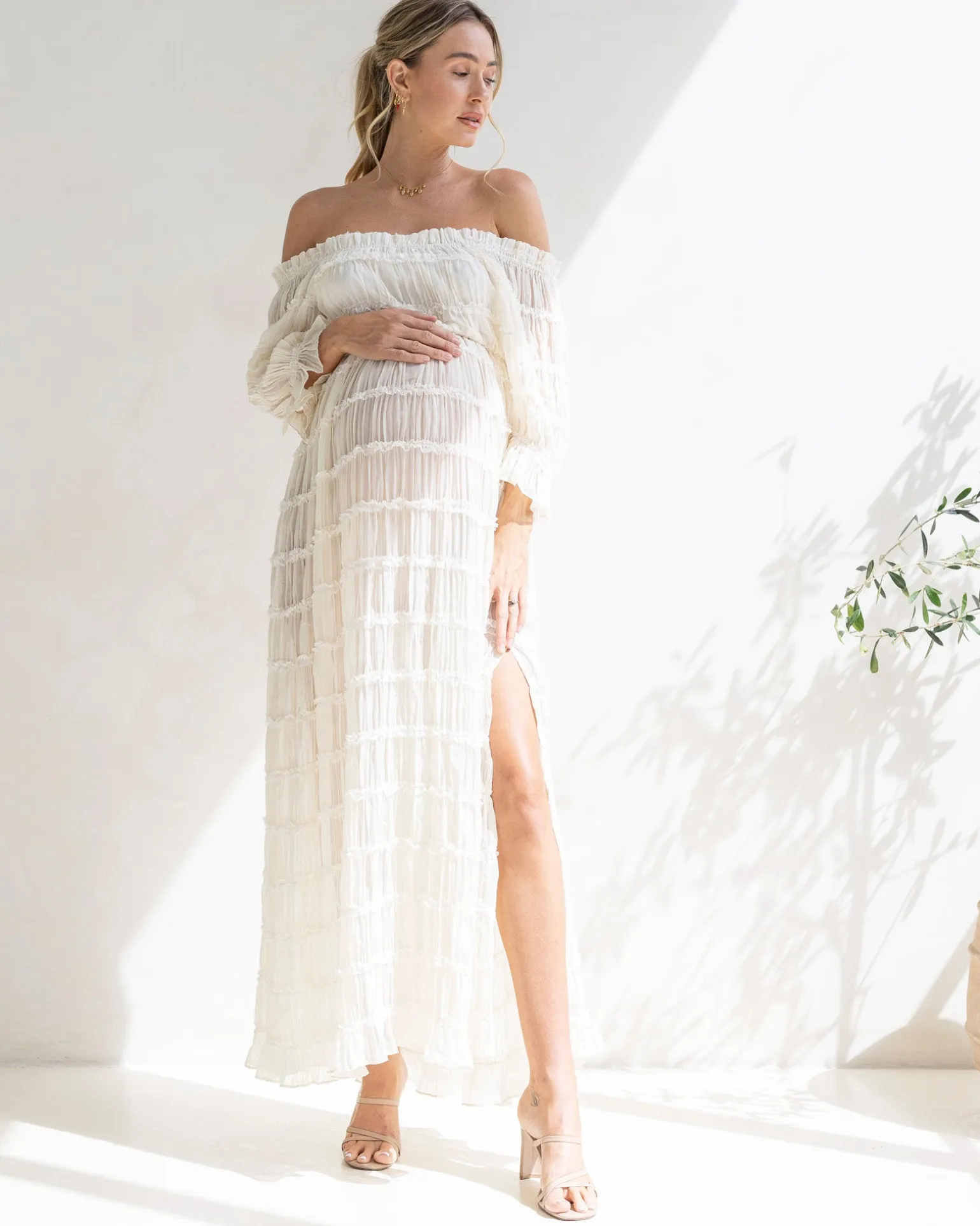 Mariana Sheer Maternity Photoshoot Dress in White